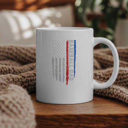 Vintage Baseball US Flag Tee Baseball Dad Player Coach Premium Tri-Blend Graphic Print Coffee Mug - Sportilla