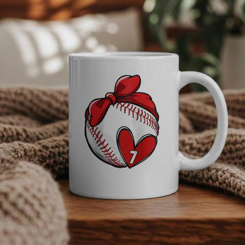 Womens Custom Baseball Mom Number 7 Heart For Mom Mommy Raglan Baseball Tee Graphic Print Coffee Mug - Sportilla