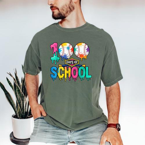 100 Days Of School Baseball Boys Kids Colorful 100th Day Men's Comfort Colors T-Shirt - Sportilla