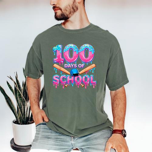 100 Days Of School Baseball Dripping Ice Cream 100th Day Men's Comfort Colors T-Shirt - Sportilla