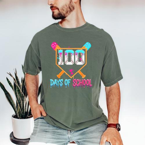 100 Days Of School Baseball Ice Cream Drip 100th Day School Men's Comfort Colors T-Shirt - Sportilla