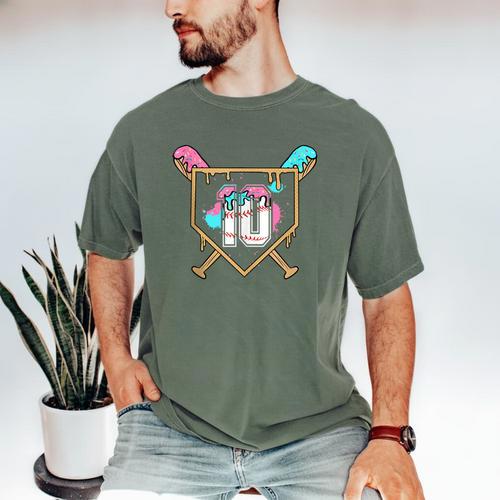 10th Birthday Baseball Bat Ice-Cream Drip 10yrs Old Boys Men's Comfort Colors T-Shirt - Sportilla