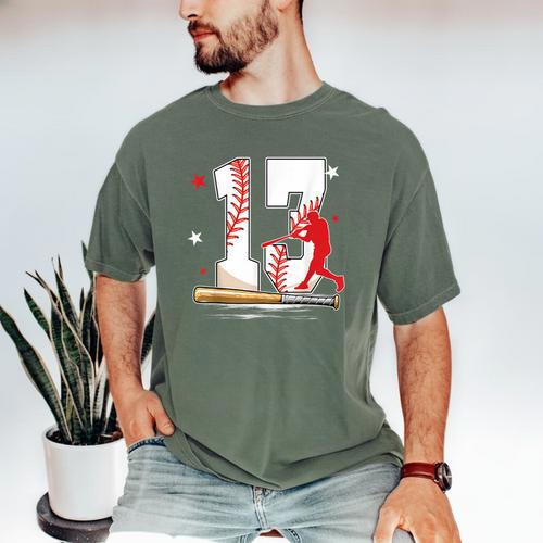 13 Years Old Baseball Birthday Boy 13th Bday Party Men's Comfort Colors T-Shirt - Sportilla