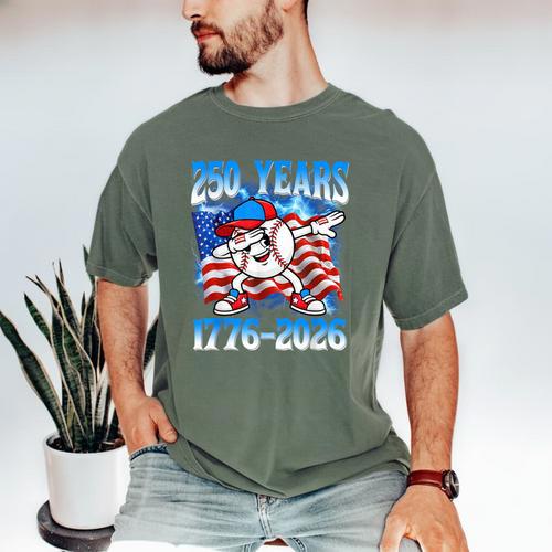 250 Years 1776 2026 250th Baseball American Flag 4th Of July Men's Comfort Colors T-Shirt - Sportilla