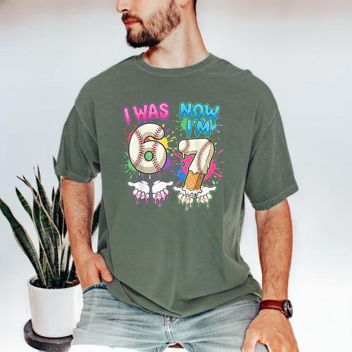I Was 6 Now I'm 7 Baseball Drip 67 Birthday Boy 7th Birthday Men's Comfort Colors T-Shirt - Sportilla