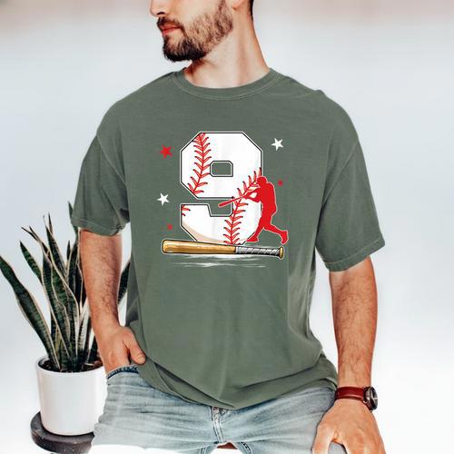 9 Years Old Baseball Birthday Boy 9th Bday Party Men's Comfort Colors T-Shirt - Sportilla