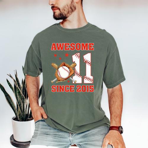 Awesome Since 2015 11 Year Old Boys Bday Baseball Theme Men's Comfort Colors T-Shirt - Sportilla