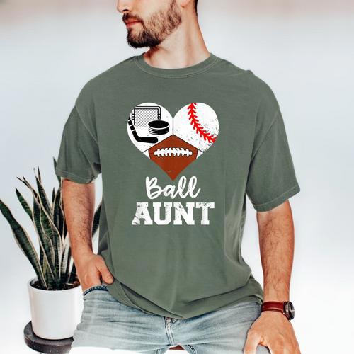 Ball Aunt Heart Football Baseball Hockey Game Day Men's Comfort Colors T-Shirt - Sportilla