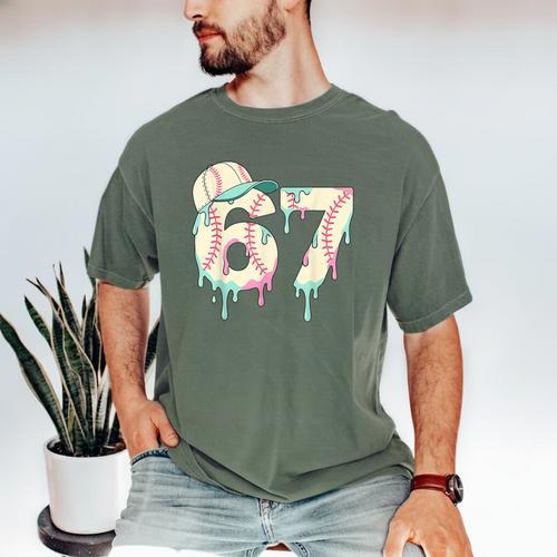 Baseball 67 Drip Six Seven Baseball Dripping Boys Kids Men's Comfort Colors T-Shirt - Sportilla