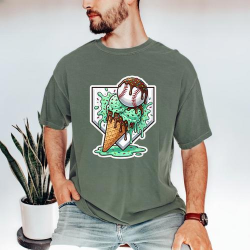 Baseball Boys Ice Cream Drip Baseball Boys Youth Mint Choco Men's Comfort Colors T-Shirt - Sportilla