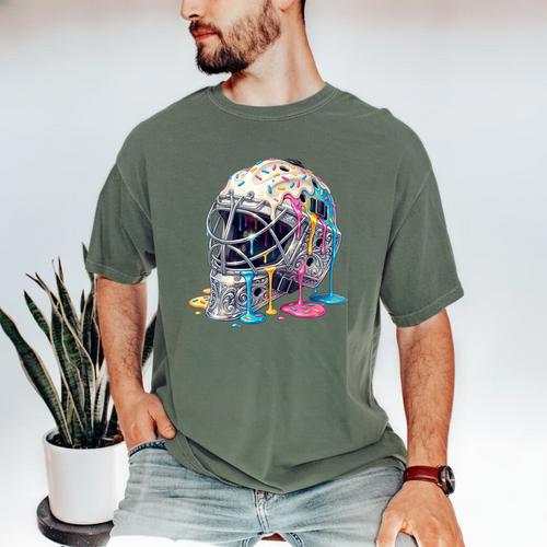 Baseball Catcher Mask Ice Cream Dripping Baseball Boys Men's Comfort Colors T-Shirt - Sportilla