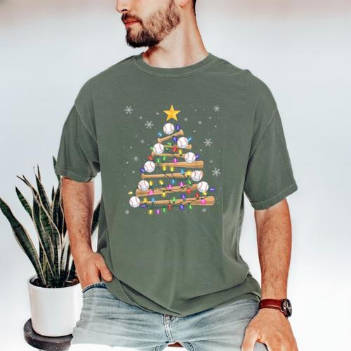 Baseball Christmas Tree Light Xmas Baseball Boys Kids Men's Comfort Colors T-Shirt - Sportilla