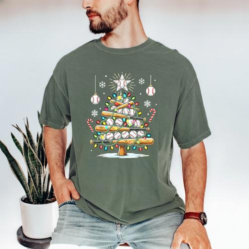 Baseball Christmas Tree Lights Men's Comfort Colors T-Shirt - Sportilla