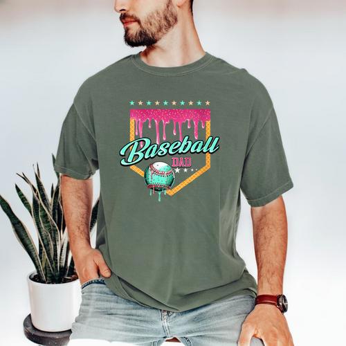 Baseball Dad Drip Home Plate Dripping Ice Cream Men's Comfort Colors T-Shirt - Sportilla