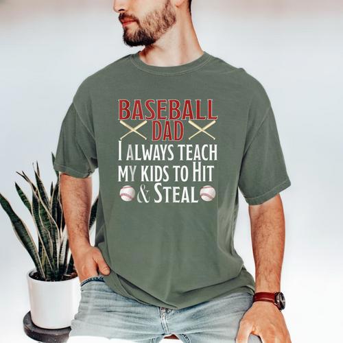 Baseball Dad Hit And Steal Ballpark Father Men's Comfort Colors T-Shirt - Sportilla