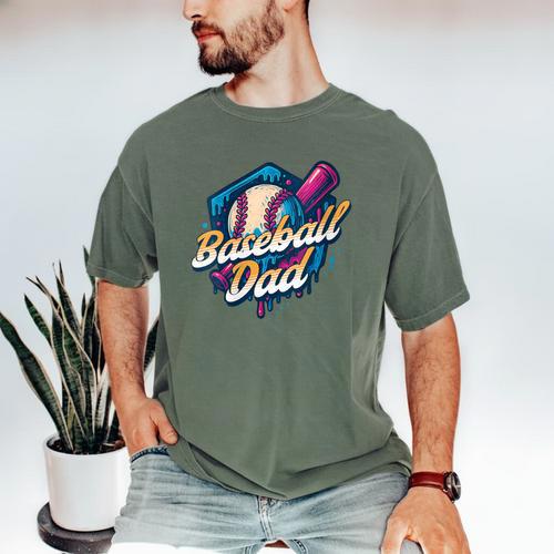 Baseball Dad Kids Birthday Baseball Drip Ice Cream Family Men's Comfort Colors T-Shirt - Sportilla