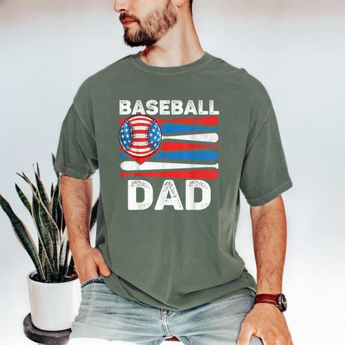 Baseball Dad For Men American Flag 4th Of July Fathers Day Men's Comfort Colors T-Shirt - Sportilla