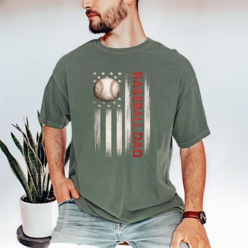 Baseball DAD USA American Flag Fathers Day 4th Of July Men's Comfort Colors T-Shirt - Sportilla