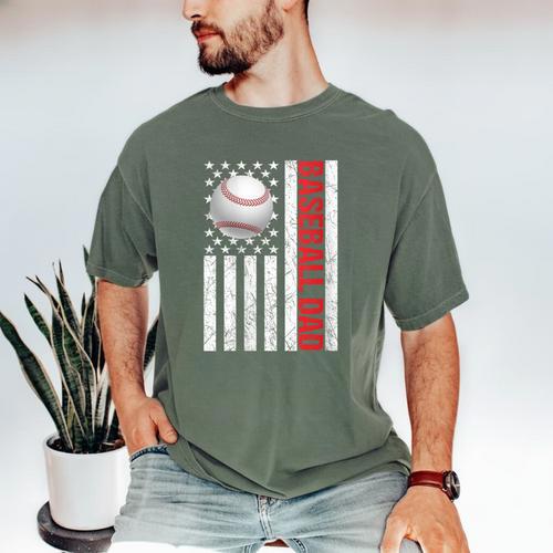 Baseball Dad USA American Flag Patriotic Dad 4th Of July Men's Comfort Colors T-Shirt - Sportilla