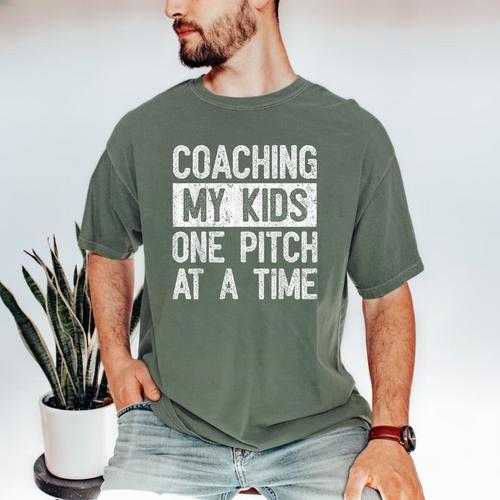 Baseball Dad Vintage Coaching My Kids One Pitch At A Time Men's Comfort Colors T-Shirt - Sportilla