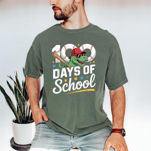 Baseball Dinosaur 100 Days Of School Kids Theme Men's Comfort Colors T-Shirt - Sportilla