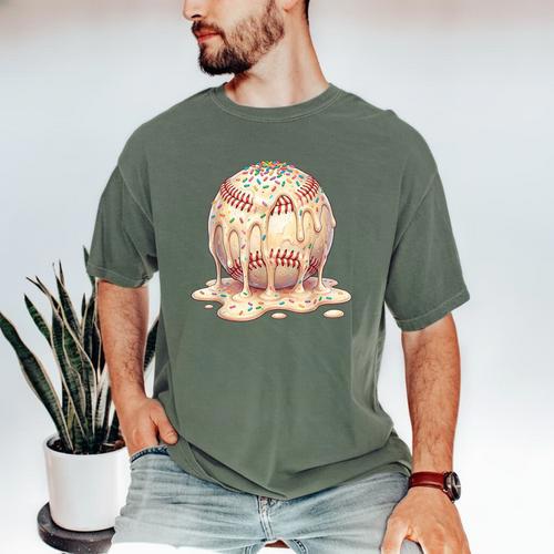 Baseball Drip Ice Cream Melting Illustration Men's Comfort Colors T-Shirt - Sportilla