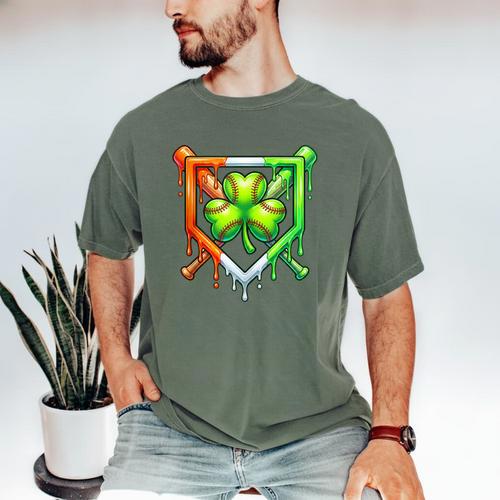 Baseball Drip Ice Cream St Patricks Day Shamrock Lucky Men's Comfort Colors T-Shirt - Sportilla