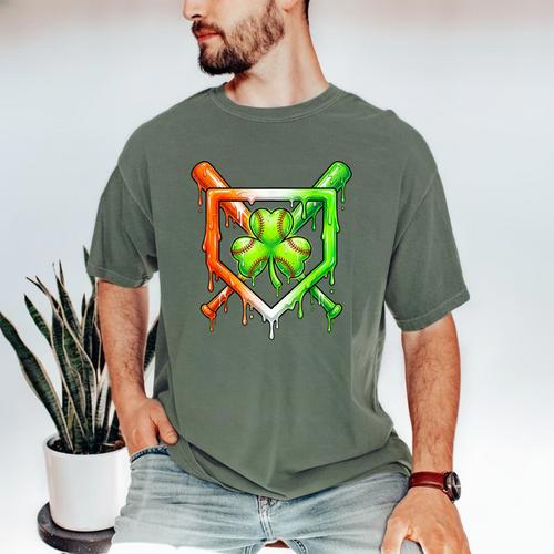 Baseball Drip Ice Cream St Patricks Day Shamrock Men's Comfort Colors T-Shirt - Sportilla