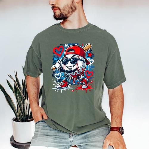 Baseball Drip Icecream Heart Valentine Day Boys Kids Red Men's Comfort Colors T-Shirt - Sportilla