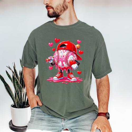 Baseball Drip Valentine Sports Vday Ice Cream Drip Heart Men's Comfort Colors T-Shirt - Sportilla