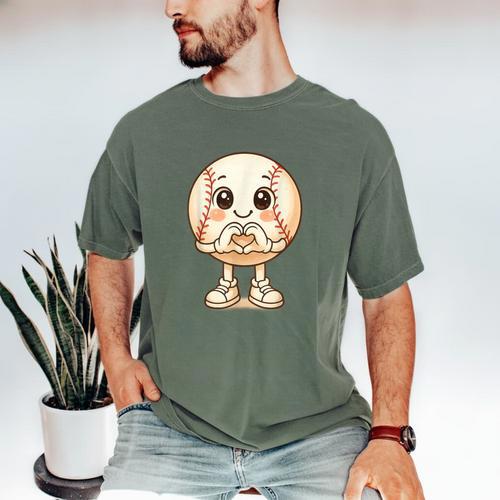 Baseball With Heart Hands Love Cute Baseball Men's Comfort Colors T-Shirt - Sportilla