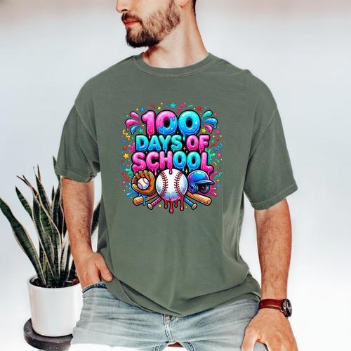 Baseball Ice Cream Drip 100 Days Of School Student Teacher Men's Comfort Colors T-Shirt - Sportilla