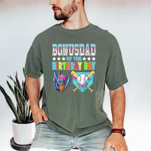 Baseball Ice Cream Drip Bonus Dad Of The Birthday Boy Men's Comfort Colors T-Shirt - Sportilla