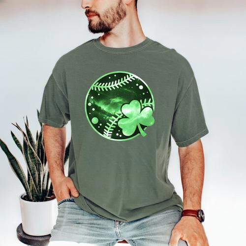 Baseball Irish Shamrock Lucky Clover St Patricks Day Boys Men's Comfort Colors T-Shirt - Sportilla
