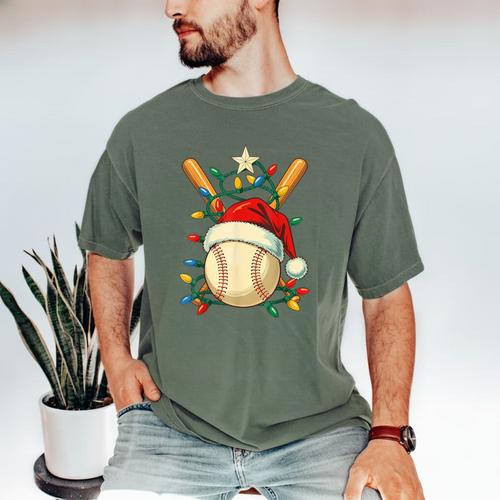 Baseball Santa Christmas Ball Baseball Lover Player Boys Men's Comfort Colors T-Shirt - Sportilla