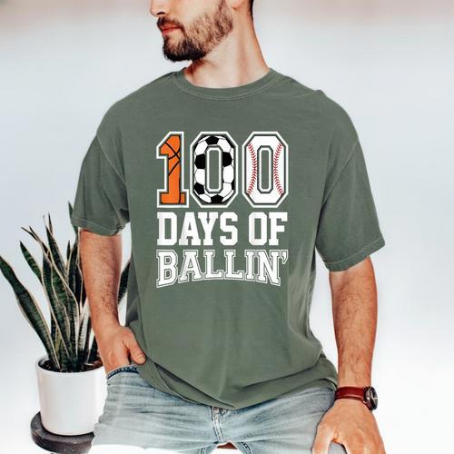 Baseball Soccer Basketball 100 Days Of School Men's Comfort Colors T-Shirt - Sportilla