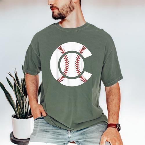 Baseball Sport Player Graphic Monogram Initial Letter C Men's Comfort Colors T-Shirt - Sportilla