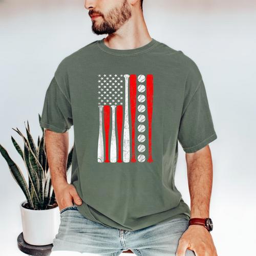 Baseball USA Flag Baseball Lover Baseball Dad Men's Comfort Colors T-Shirt - Sportilla