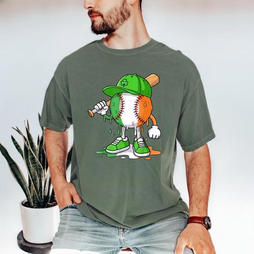 Boys St Patricks Day Kids Baseball Player Ice Cream Drip Men's Comfort Colors T-Shirt - Sportilla