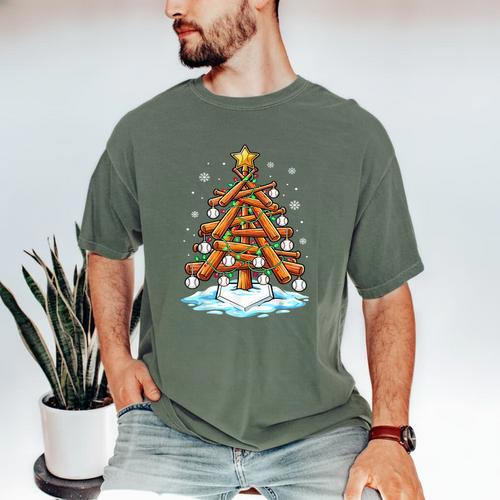 Christmas Baseball Tree Lights Xmas Men's Comfort Colors T-Shirt - Sportilla