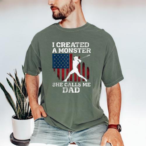 I Created Monster She Calls Me Dad Baseball Dad Men's Comfort Colors T-Shirt - Sportilla