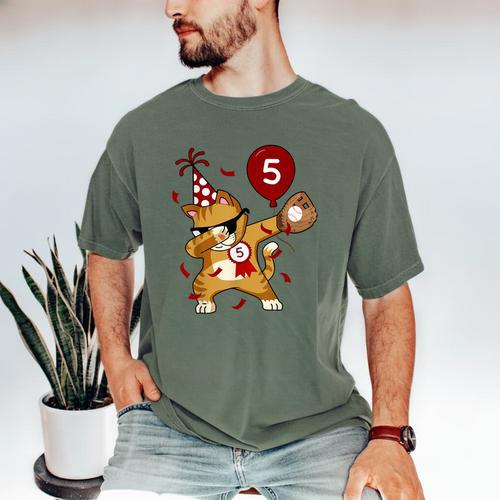 Dabbing Cool Cat Baseball 5th Birthday Men's Comfort Colors T-Shirt - Sportilla