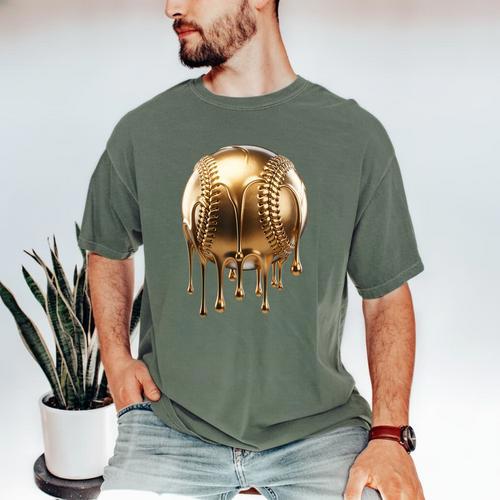 Dripping Gold Drip Baseball Game Day Player Coach Baller Men's Comfort Colors T-Shirt - Sportilla