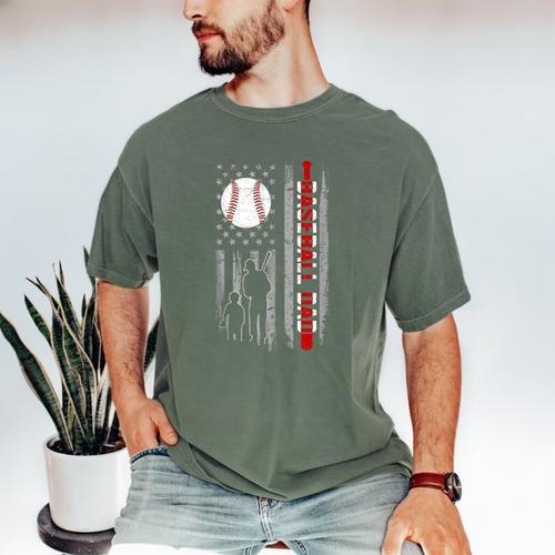 Father's Day USA Flag Patriotic Baseball Dad Men's Comfort Colors T-Shirt - Sportilla