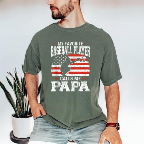 My Favorite Baseball Player Calls Me Papa Baseball Dad Men's Comfort Colors T-Shirt - Sportilla