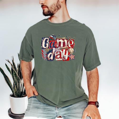 Game Day Baseball Leopard Coquette Bow Mama Mom Sister Men's Comfort Colors T-Shirt - Sportilla
