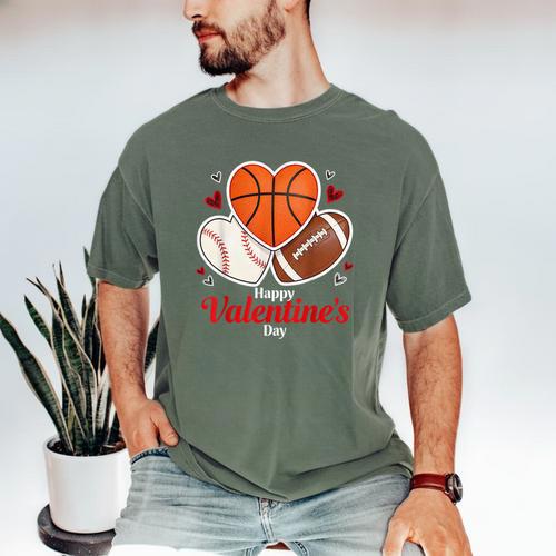 Happy Valentine’s Basketball Football Valentine Baseball Men's Comfort Colors T-Shirt - Sportilla