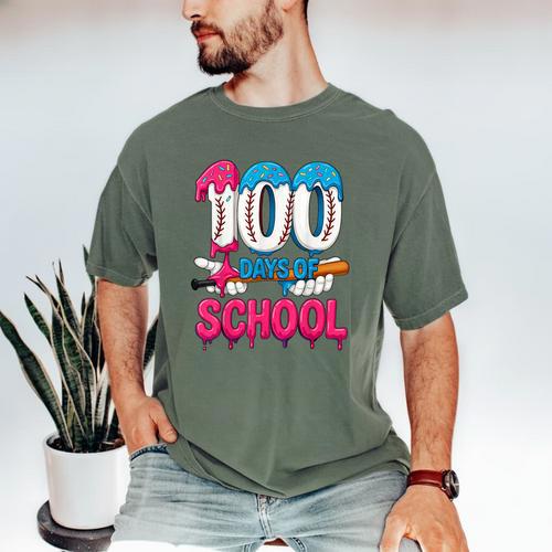 HUGvyn 100 Days Of School Baseball Ice Cream Teacher Student Men's Comfort Colors T-Shirt - Sportilla