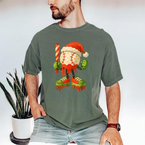Ice Cream Drip Baseball Christmas Baseball Drip Candy Cane Men's Comfort Colors T-Shirt - Sportilla