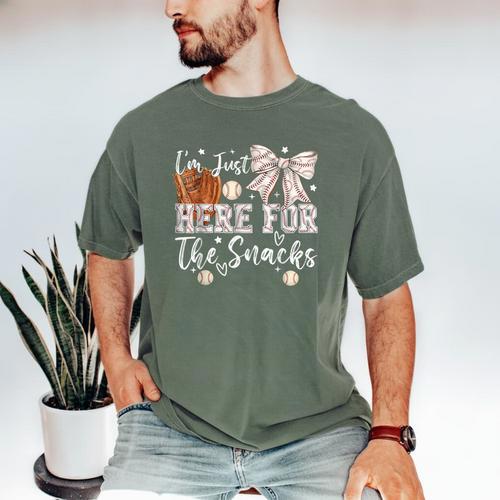 I'm Just Here For The Snacks Baseball Coquette Game Day Girl Men's Comfort Colors T-Shirt - Sportilla